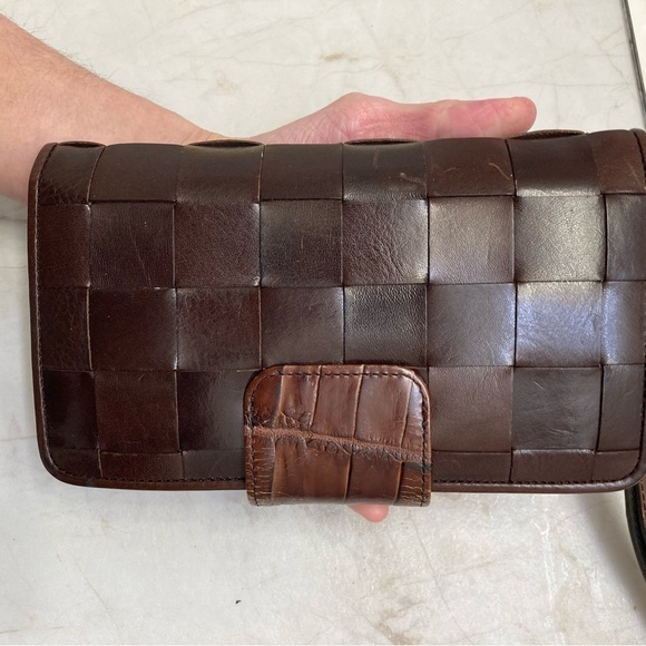 Brighton brown woven leather clutch bag wristlet